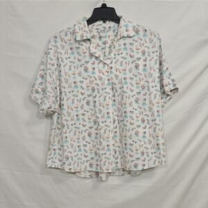 Duluth Womens 1X White Beach Summer Graphic Print Organic Cotton Popover Shirt